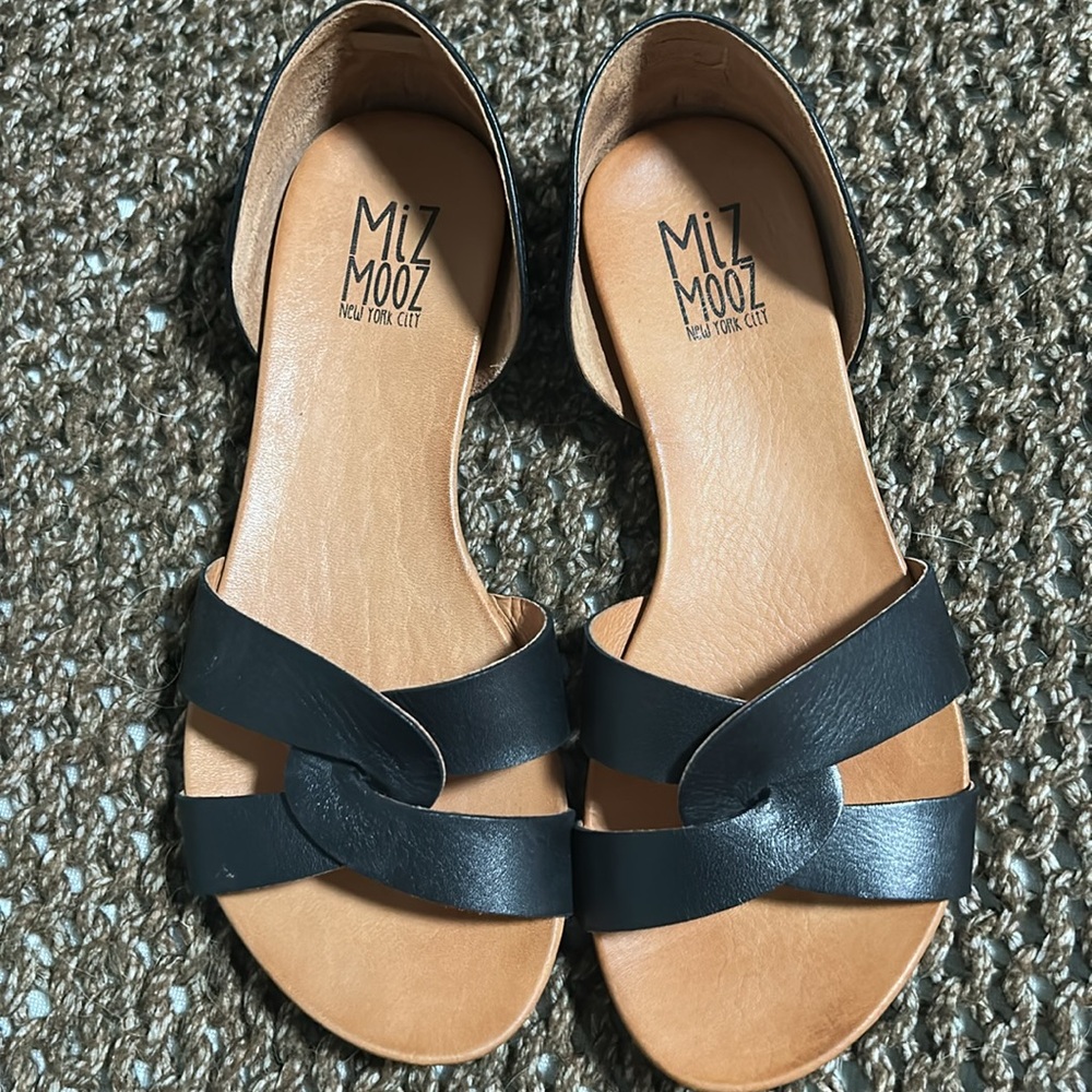 Miz Mooz Black and Tan Sandals with Leather Finish - Picture 2 of 4